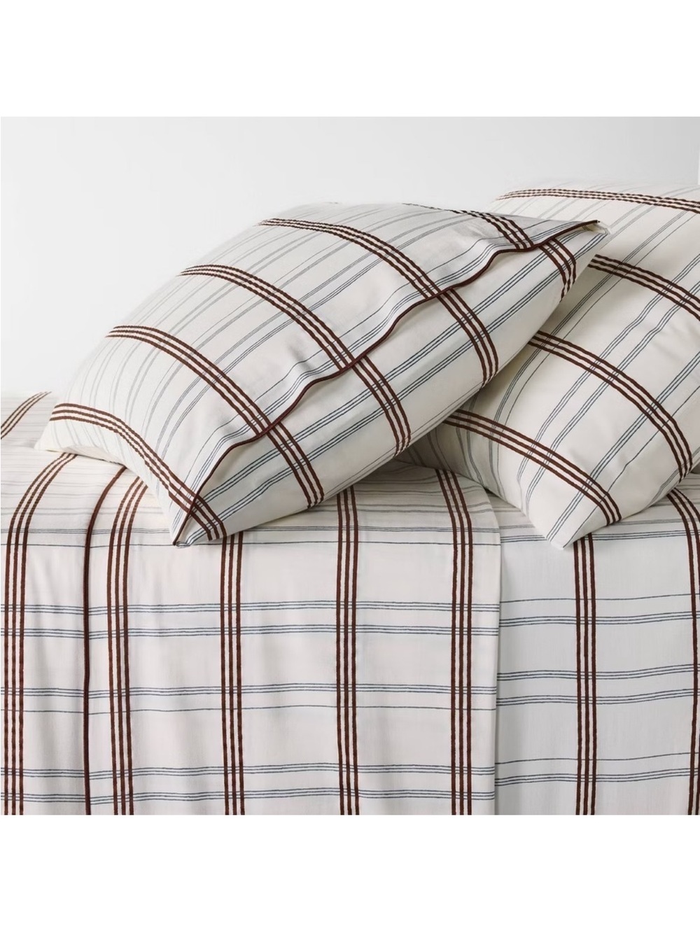 QUEEN 300 Count Contrast Merrow Edge Plaid Sheet Set - Threshold Studio McGee